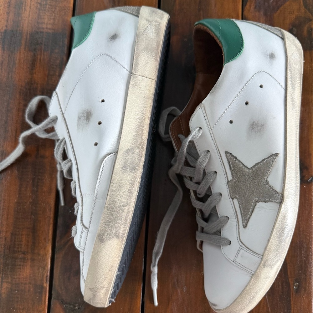 Authentic Golden Goose White Leather Sneakers with Green Heel 38 EUC - Picture 3 of 8